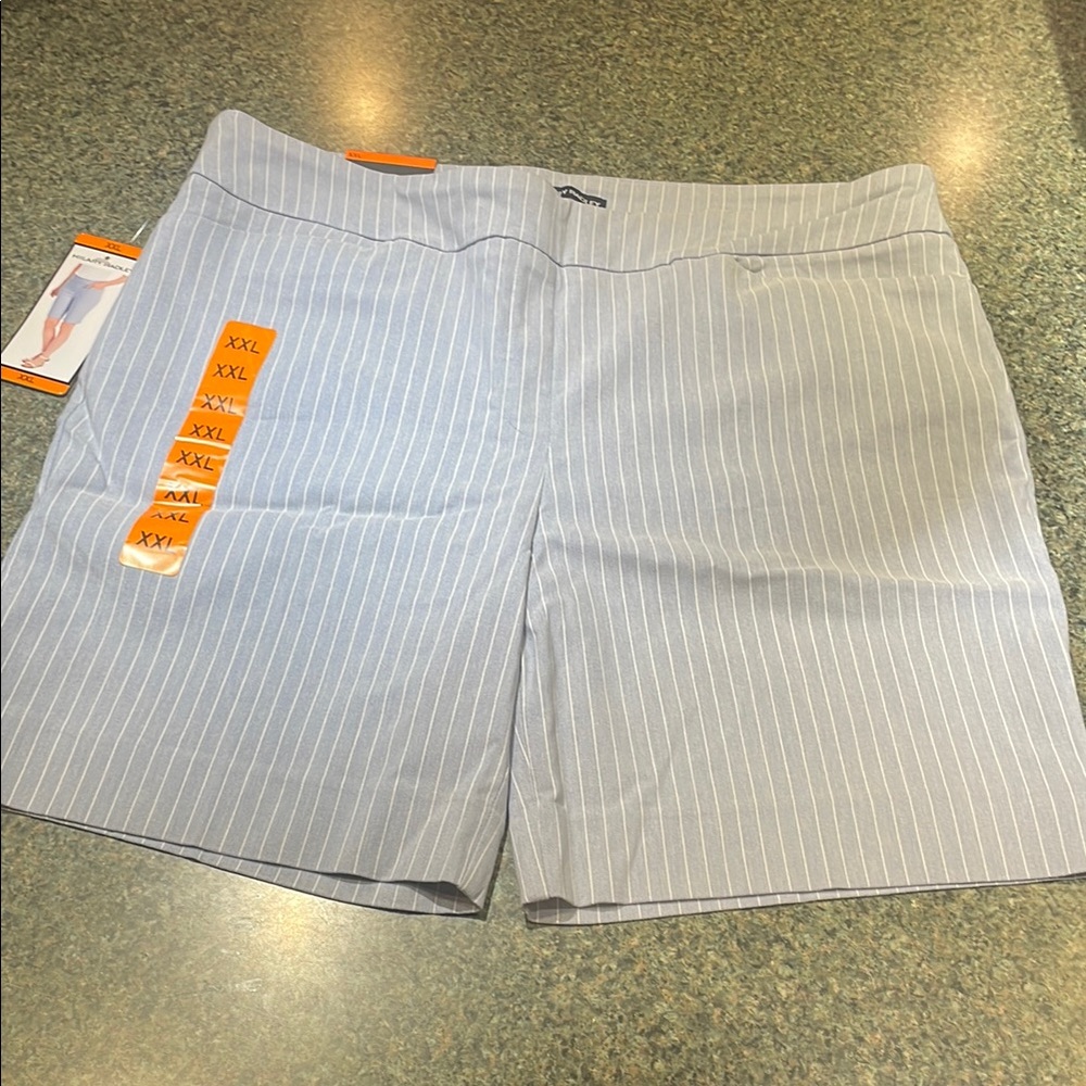 Hilary Radley XXL blue with white pinstripe pull on stretch shorts pockets NEW